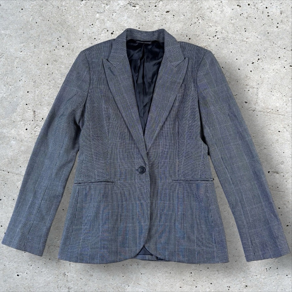 Norma Kamali Single‎ Breasted Glenn Plaid Blazer Jacket Black White Size 8